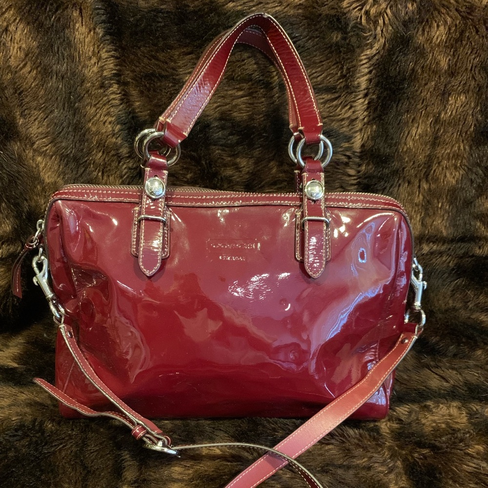 Coach patent leather Nancy satchel red